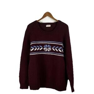 Vintage Hand Knit Nordic Snow Design Long Hair Wool Sweater Women S